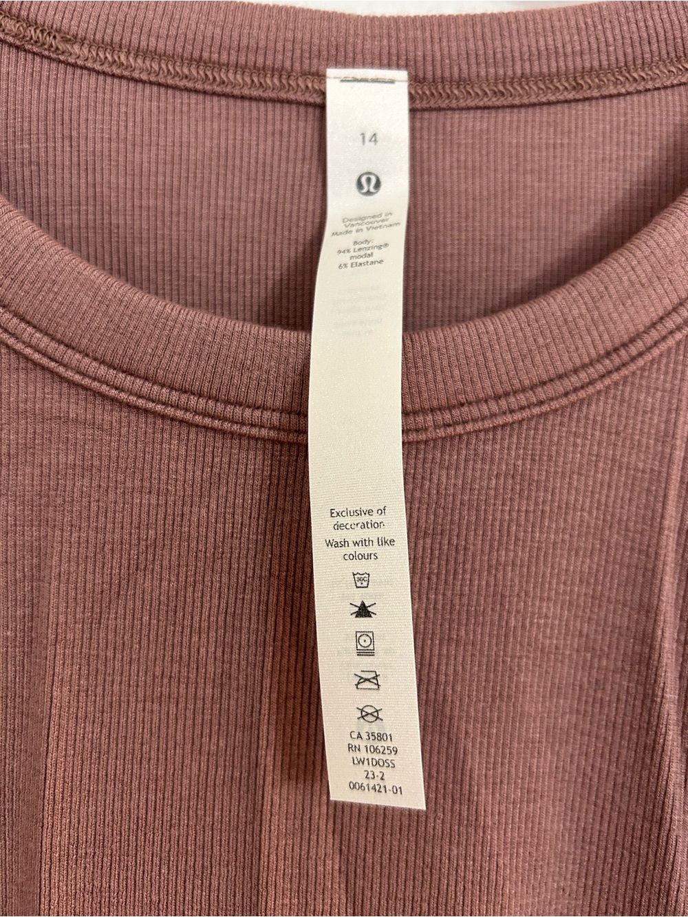 NWOT Lululemon athletica Ribbed Crewneck Tank Top in Dusty Mauve Size 14 - Picture 4 of 4